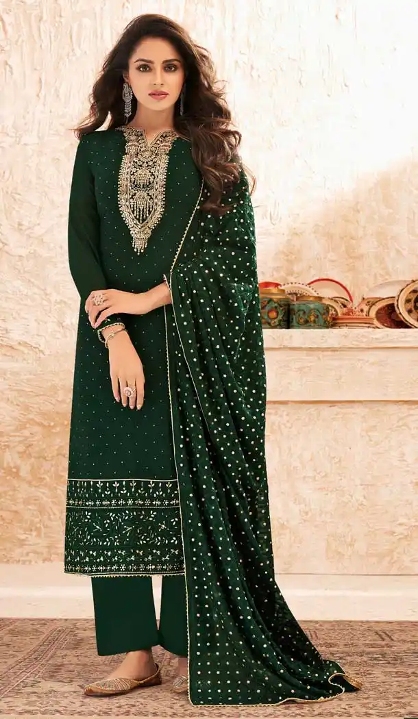 Green Color Faux Georgette Embroidered Evening Wear Salwar Suit -2248137490