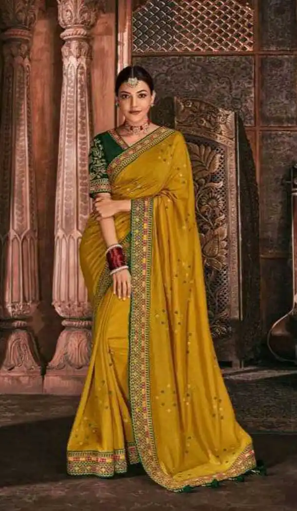 Yellow Color Royal Sana Silk Party Wear kajal Aggarwal Saree -2280138042