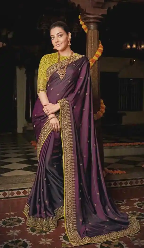 Purple Color Royal Vichitra Silk Party Wear kajal Aggarwal Saree -2280138044