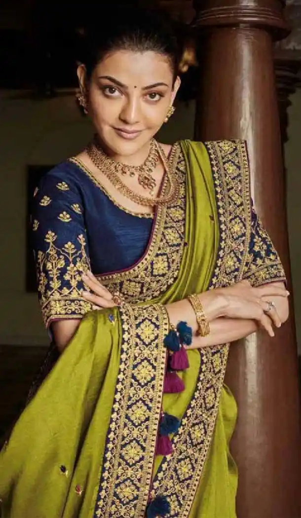 Pista Green Color Royal Vichitra Silk Party Wear Kajal Aggarwal Saree -2280138045