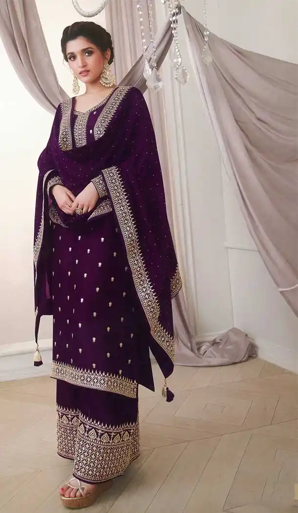 Pretty Purple Color Silk Georgette Festive Wear Palazzo Suit -2244137465