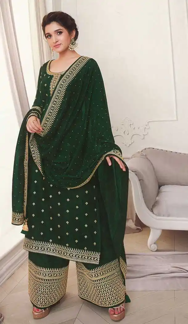 Lively Green Color Silk Georgette Festive Wear Palazzo Suit -2244137466