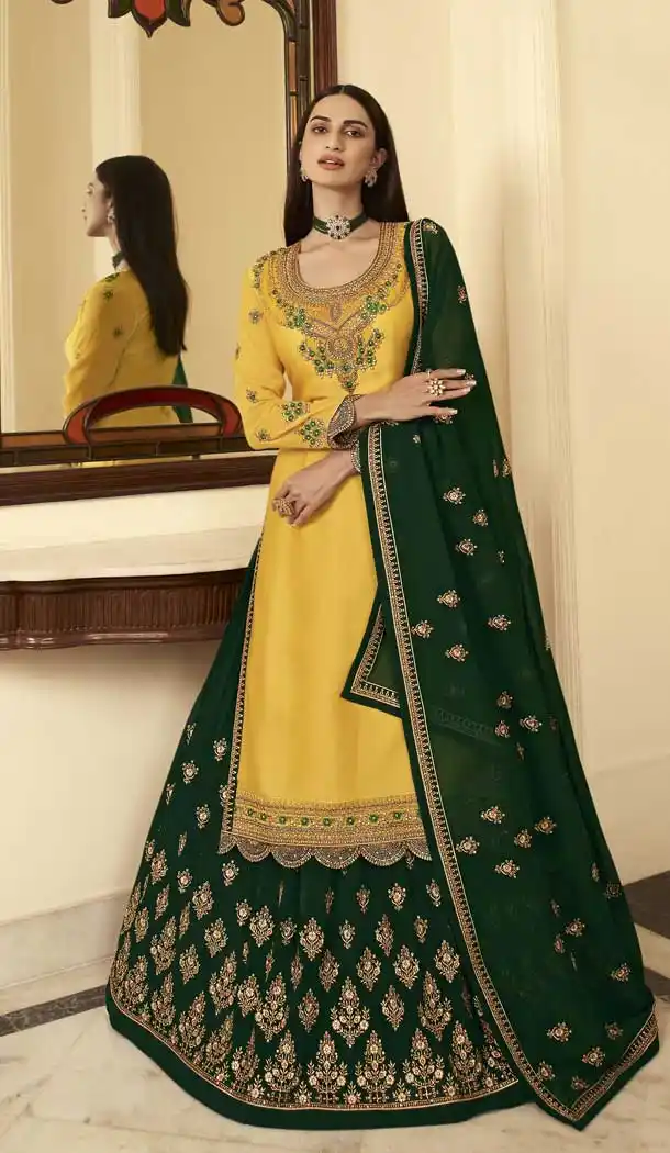 Yellow Color Faux Georgette Festive Wear Plus Size Lehenga Suit -2245137472