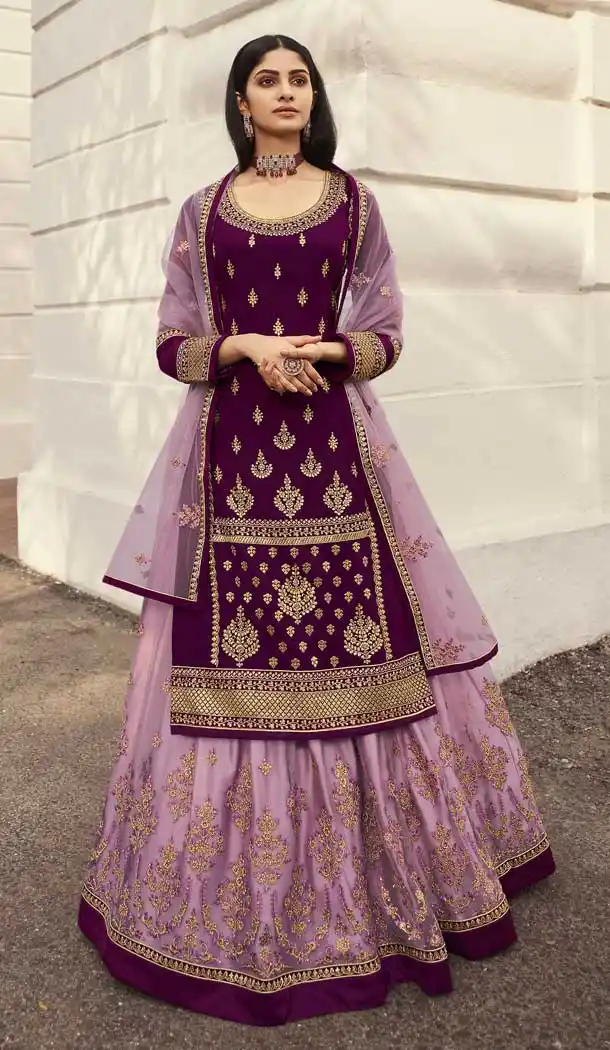 Sweet Wine Color Faux Georgette Festive Wear Plus Size Lehenga Suit -2245137475