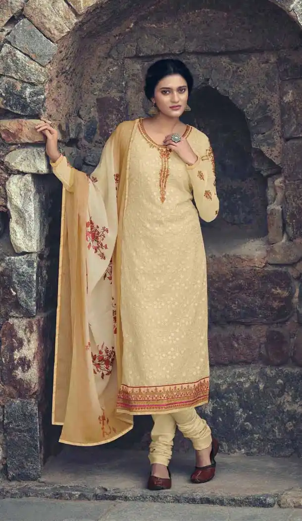 Beige Color Faux Georgette Casual Party Wear Salwar Suit - 2322138357