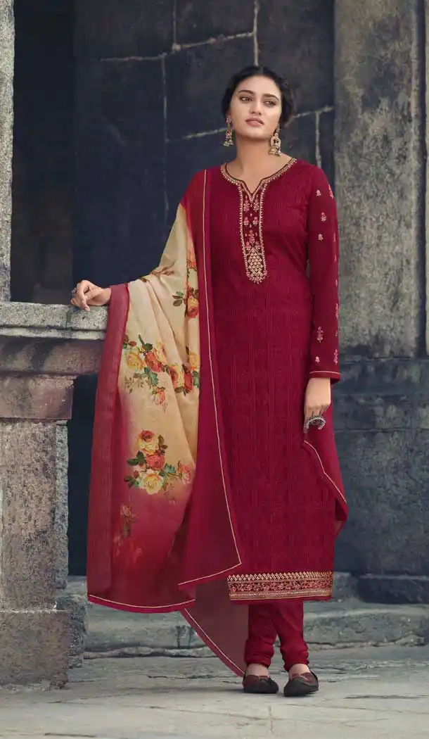 Maroon Color Faux Georgette Casual Party Wear Salwar Suit - 2322138359