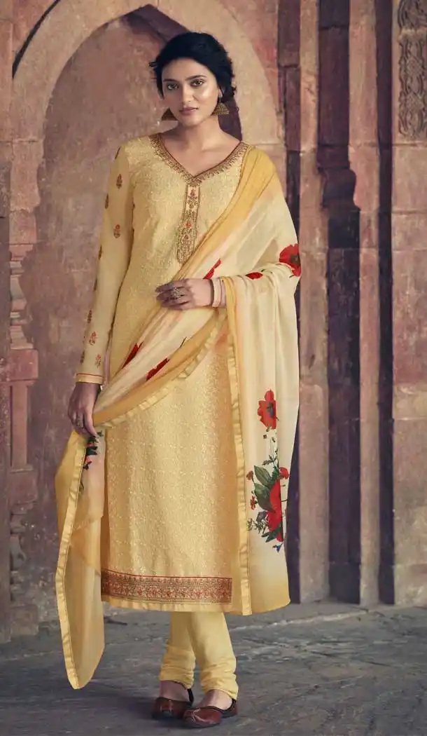 Yellow Color Faux Georgette Casual Party Wear Salwar Suit - 2322138361
