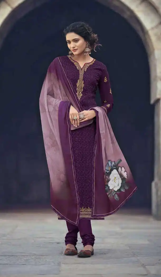 Purple Color Faux Georgette Casual Party Wear Salwar Suit - 2322138362