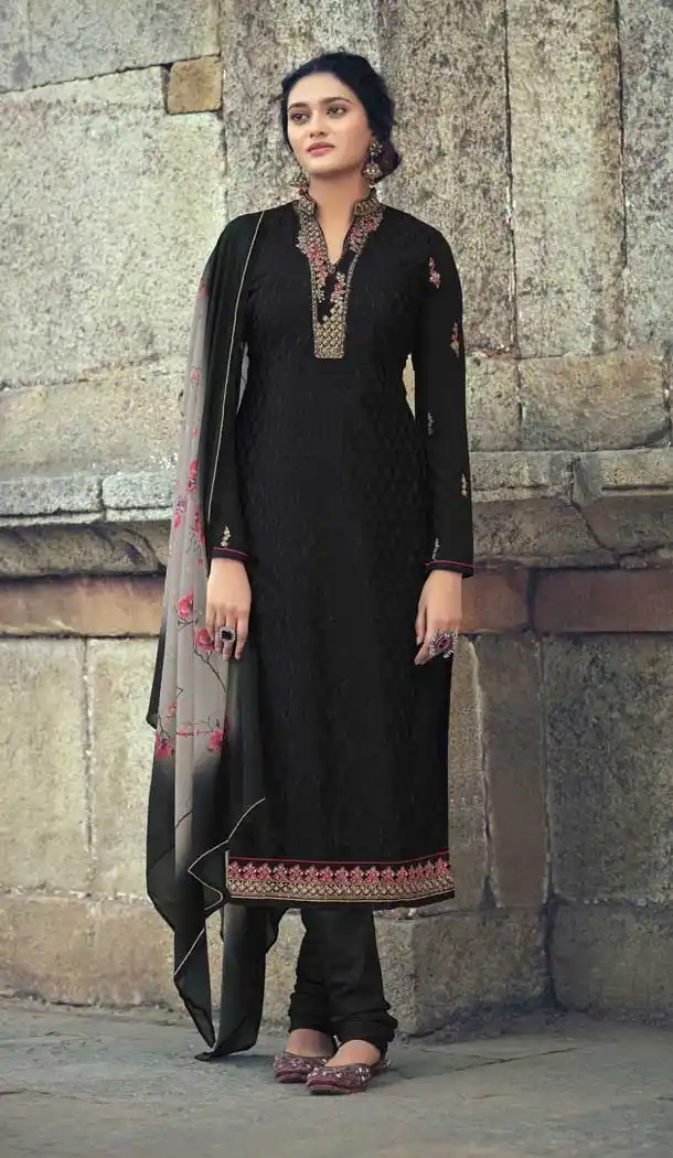 Black Color Faux Georgette Casual Party Wear Salwar Suit - 2322138363