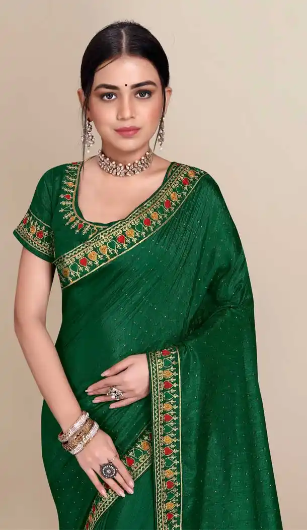 Green Color Vichitra Silk Designer Party Casual Wear Saree - 2381138770