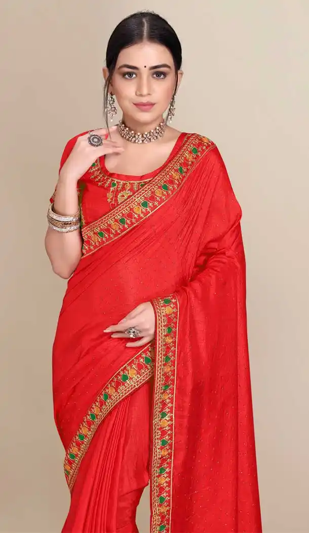 Orange Color Vichitra Silk Designer Party Casual Wear Saree - 2381138773