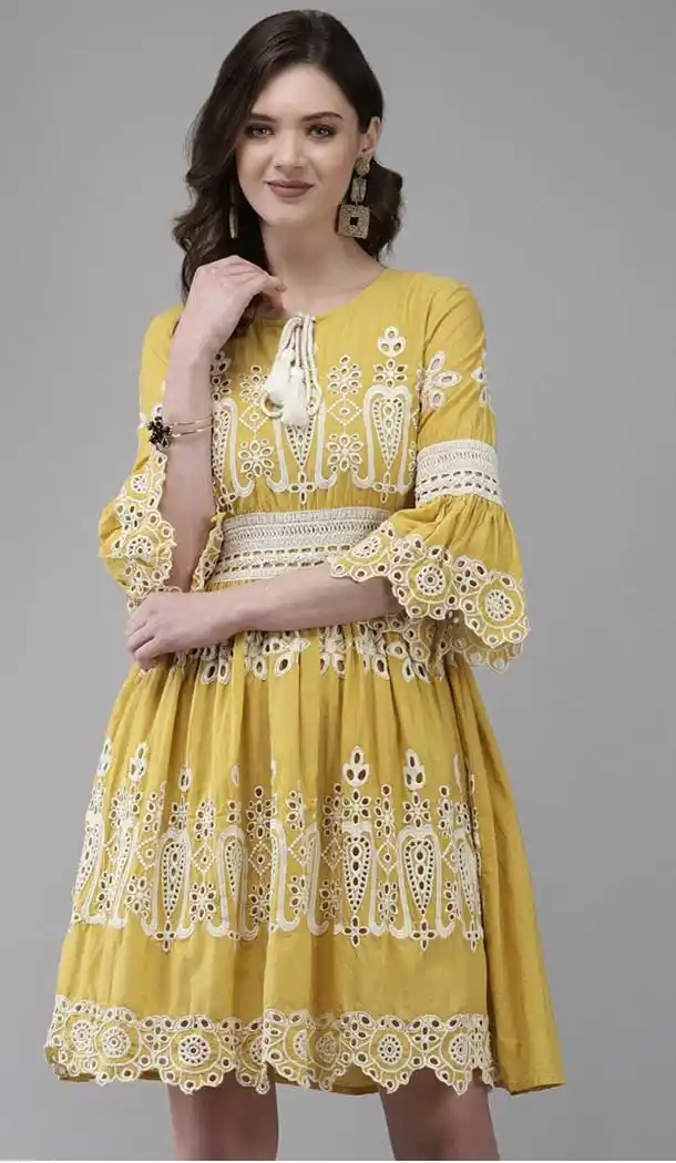 Yellow Color Cotton Designer Party Wear Ready Fancy Western Top -2390138832