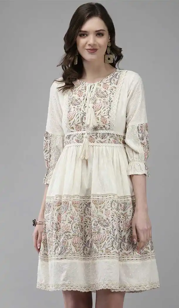 Exquisite Cream Color Cotton Designer Party Wear Ready Fancy Western Top -2390138835