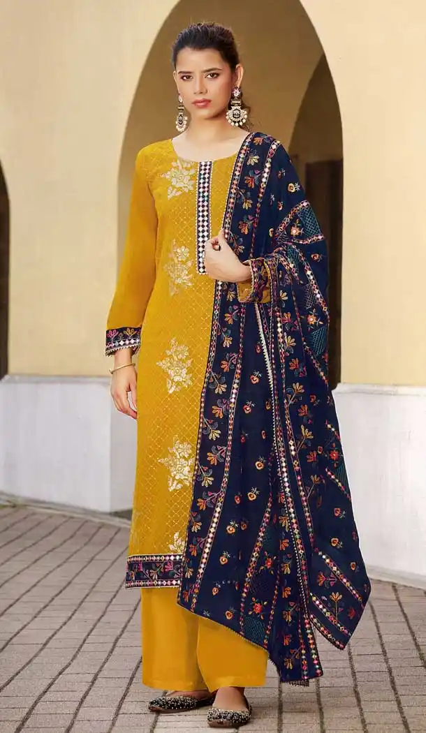 Mustard Color Faux Georgette Festive Party Wear Women Palazzo Suit -2391138840