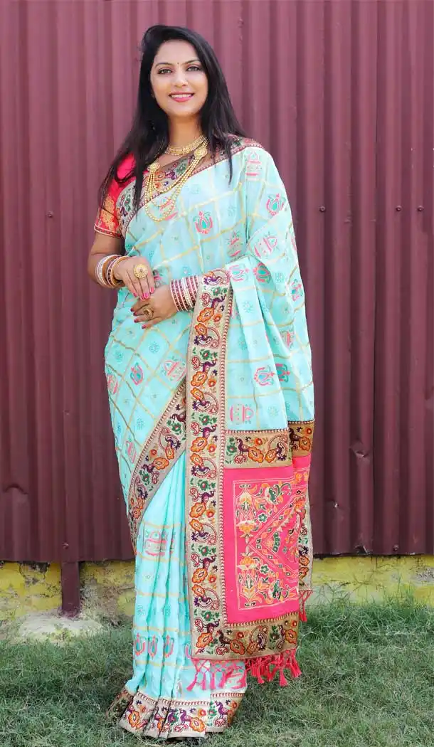 Sky Blue Color Chinon Silk Designer Traditional Wear Saree Blouse -2399138890