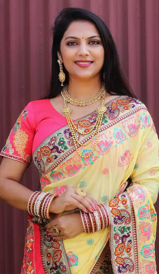 Yellow Color Chinon Silk Designer Traditional Wear Saree Blouse -2399138891