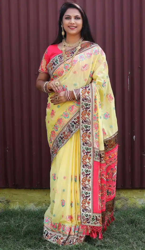 Yellow Color Chinon Silk Designer Traditional Wear Saree Blouse -2399138891