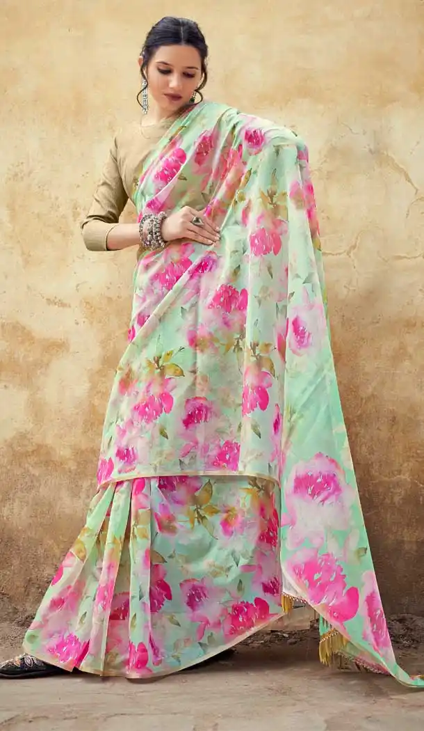 Multi Color Organza Digital Printed Casual Wear Fancy Saree Blouse -2416138973