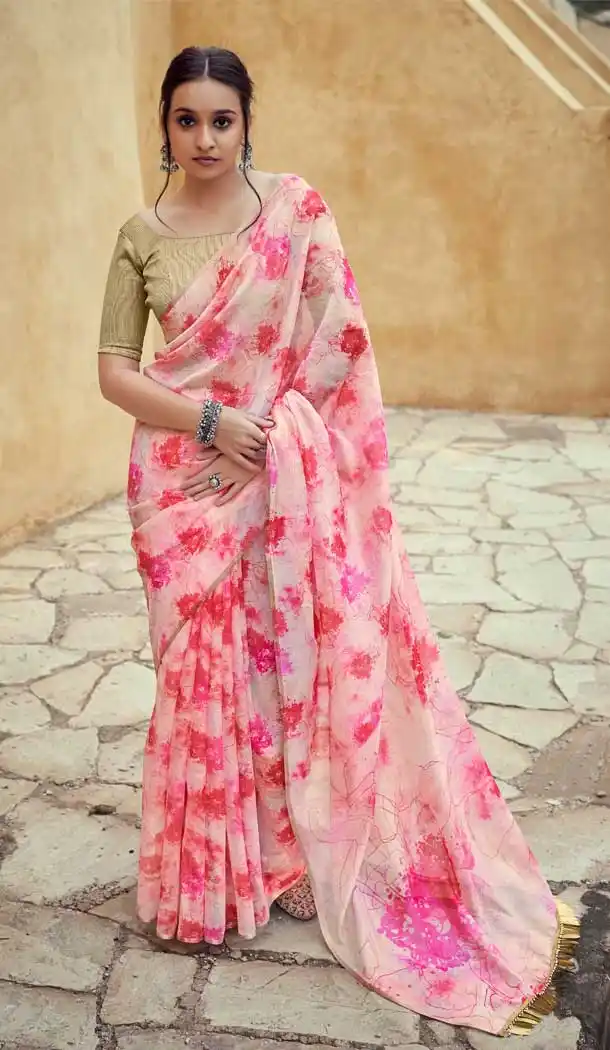 Pink Color Organza Digital Printed Casual Wear Fancy Saree Blouse -2416138977