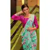 Mint Green Color Muslin Silk Party Wear Fancy Digital Printed Saree -2420138994