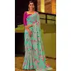 Mint Green Color Muslin Silk Party Wear Fancy Digital Printed Saree -2420138994