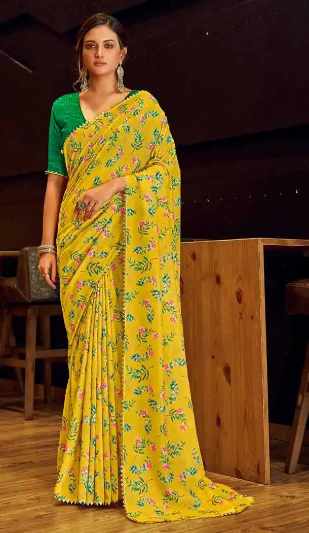 Yellow Color Muslin Silk Party Wear Fancy Digital Printed Saree -2420138996