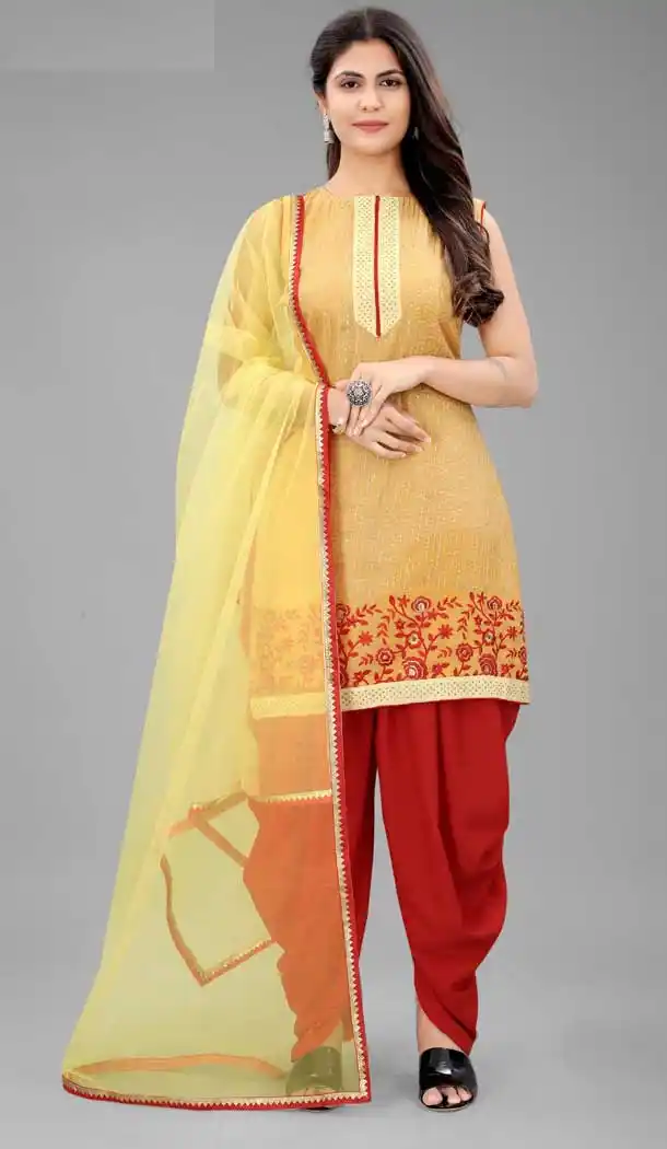 Musterd Color Organza Casual Party Wear Patiyala Salwar Suit -2426139023