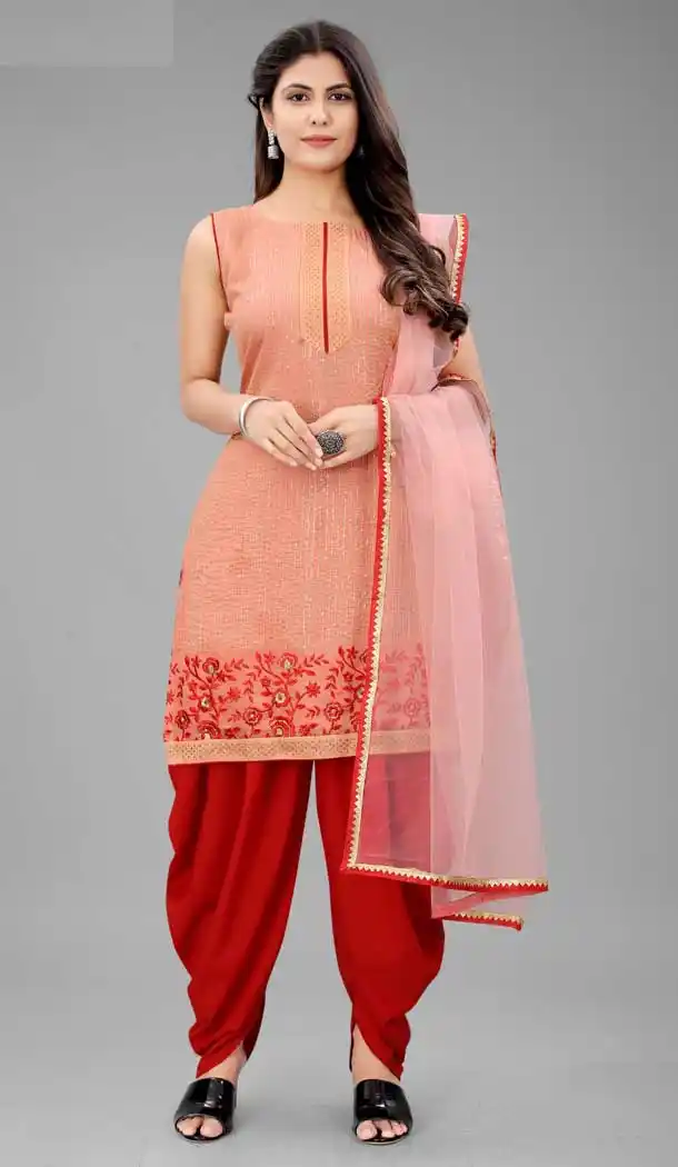 Peach Color Organza Casual Party Wear Patiyala Salwar Suit -2426139025