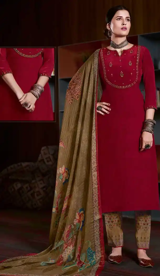 Rose Pink Color Pure Natural Crape Embroidered Salwar Kameez -2427139027