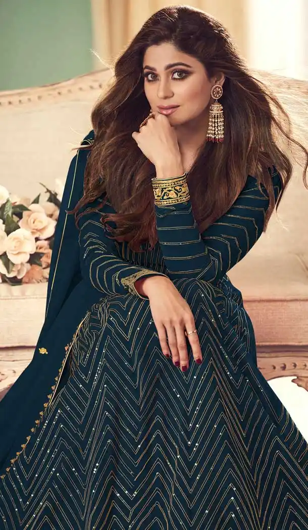 Teal Color Real Georgette Designer Party Wear Aanarkali Salwar Suit -2428139034