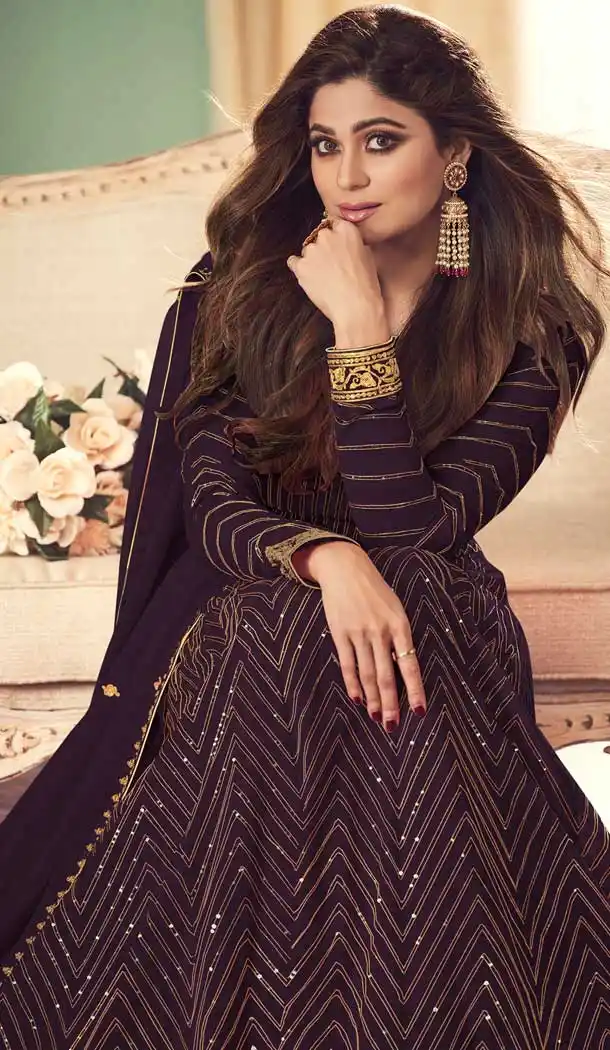 Purple Color Real Georgette Designer Party Wear Aanarkali Salwar Suit -2428139035