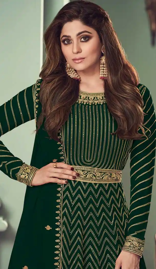 Green Color Real Georgette Designer Party Wear Aanarkali Salwar Suit -2428139037