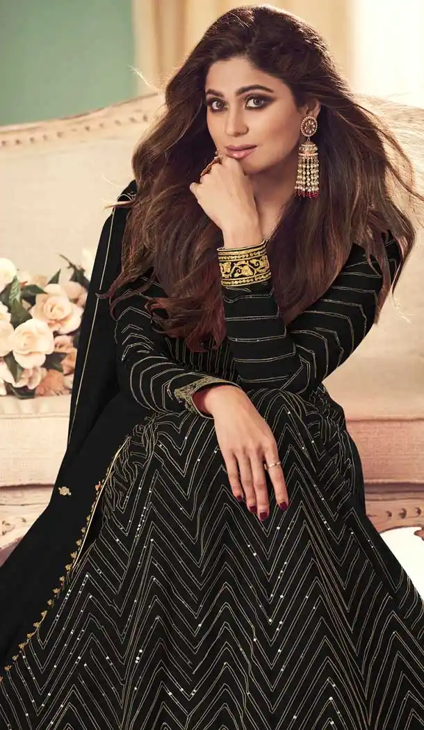 Black Color Real Georgette Designer Party Wear Aanarkali Salwar Suit -2428139038
