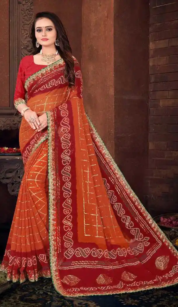 Stunning Multi Color Georgette Bandhani Casual Wear Saree - 2451139266