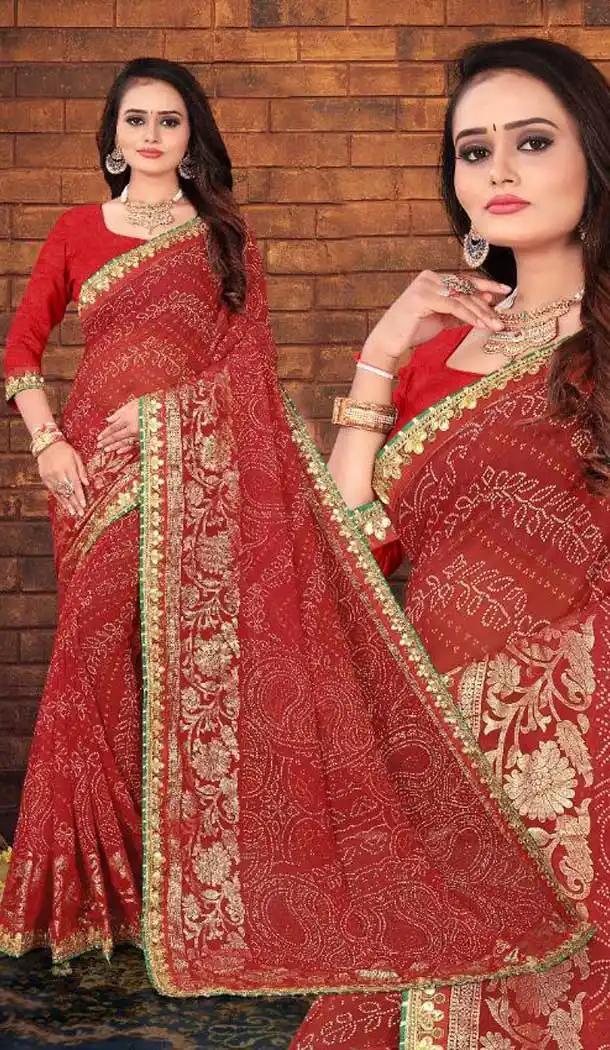 Majestic Multi Color Georgette Bandhani Casual Wear Saree - 2451139268