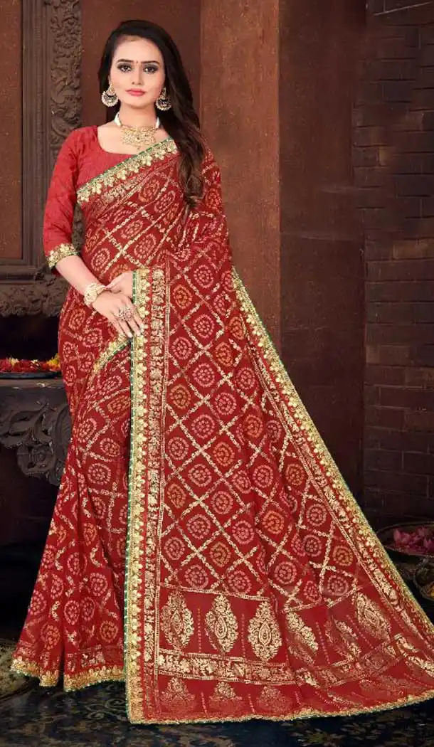 Ravishing Multi Color Marble Georgette Bandhani Casual Wear Saree - 2451139269