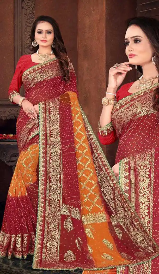 Stunning Multi Color Georgette Bandhani Casual Wear Saree - 2451139270
