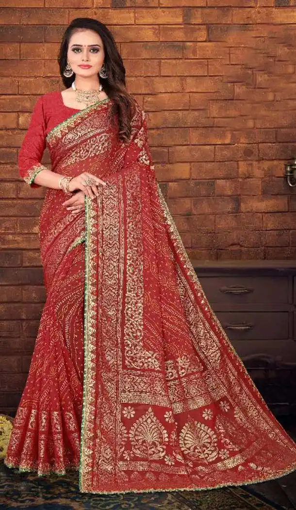 Elegant Multi Color Marble Georgette Bandhani Designer Saree - 2451139271