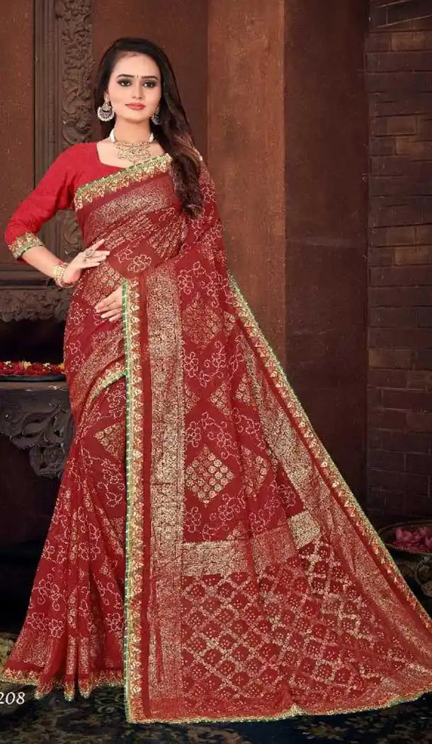 Charming Multi Color Marble Georgette Bandhani Casual Wear Saree - 2451139272