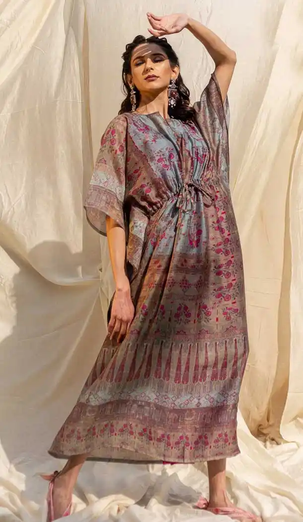 Pretty Multi Color Soft Silk Fancy Digital Printed Casual Wear Kaftan - 2448139209