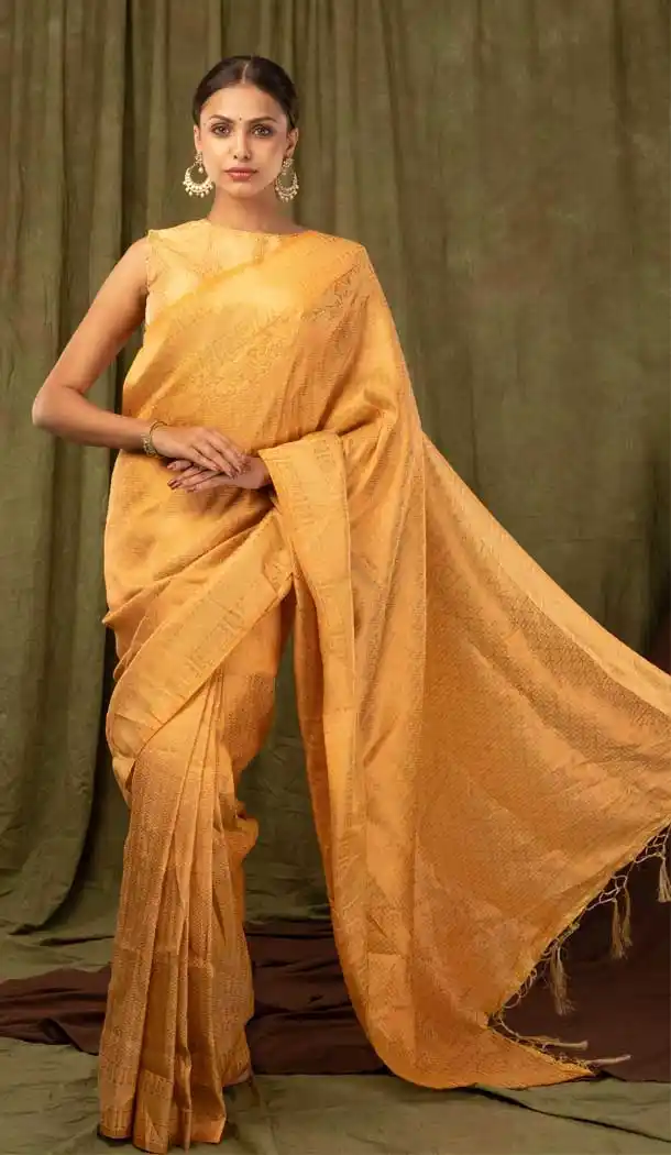 Gold Color Softy Copper Casual Evening Party Wear Saree - 2476139456