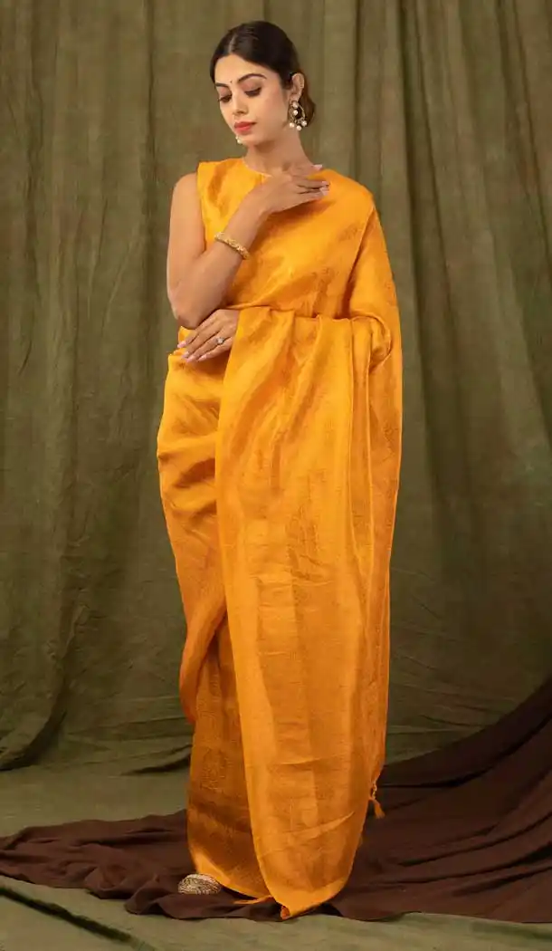 Yellow Color Softy Copper Casual Evening Party Wear Saree - 2476139458