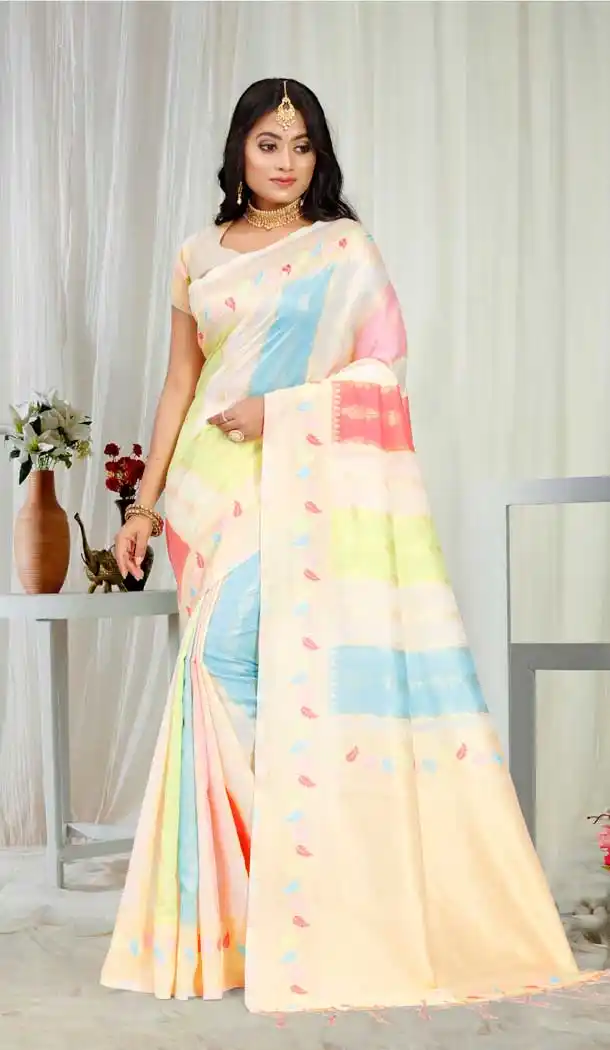 Breath Taking Multi Color Art Silk Casual Party Wear Saree - 2472139431