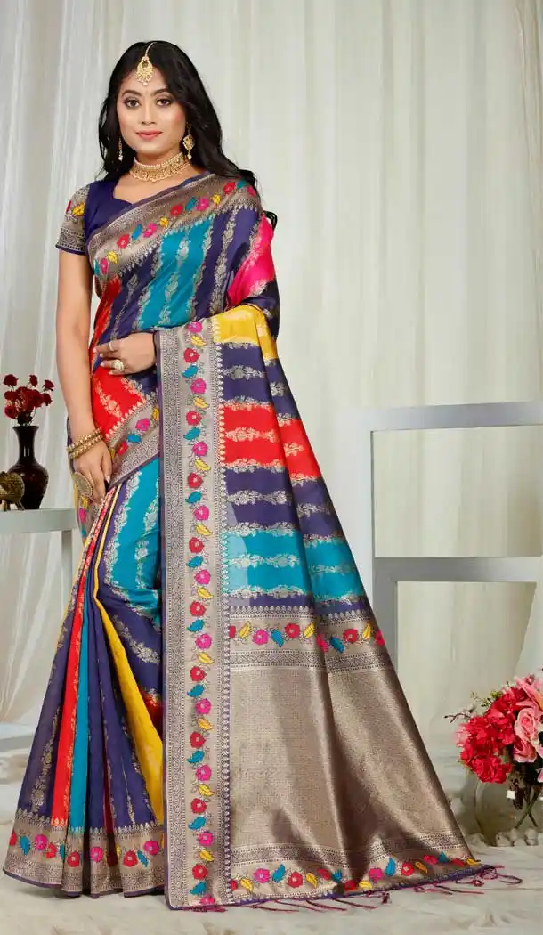 Stunning Multi Color Art Silk Casual Party Wear Saree - 2472139432