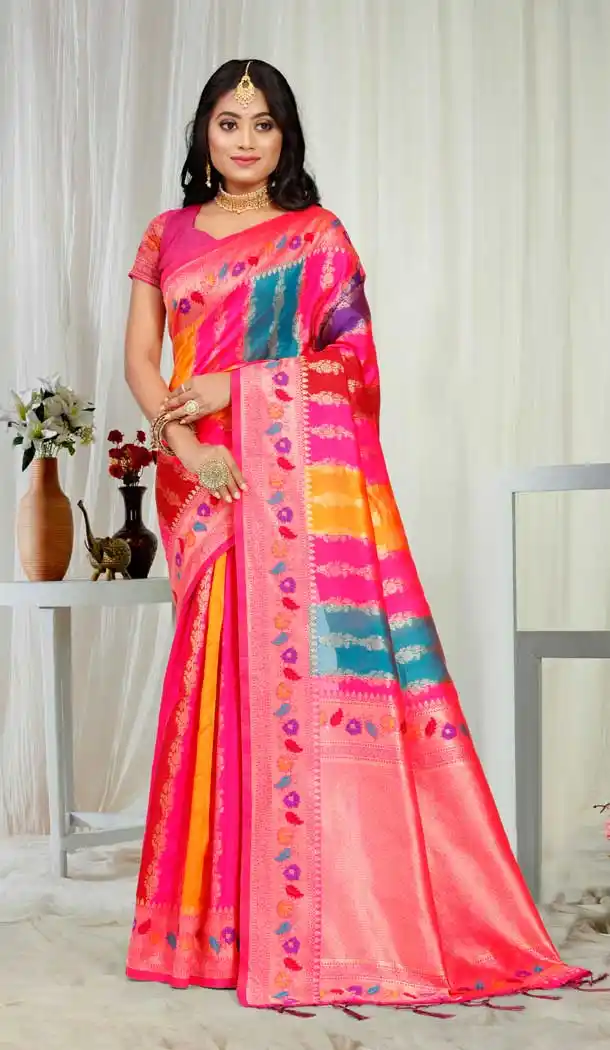 Dashing Multi Color Art Silk Casual Party Wear Saree - 2472139433