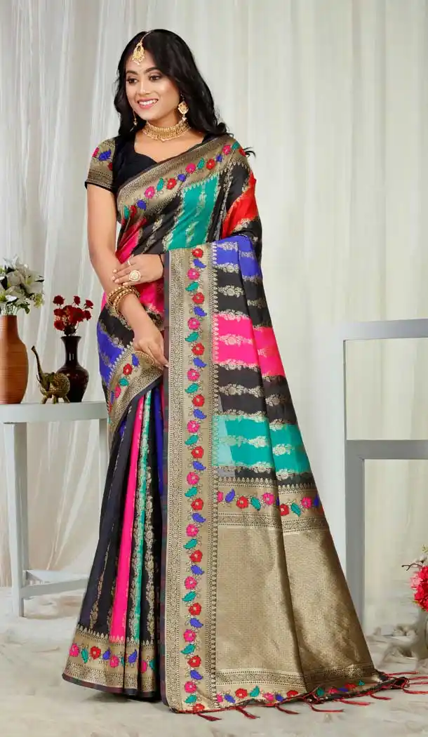 Pretty Multi Color Art Silk Casual Party Wear Saree - 2472139434