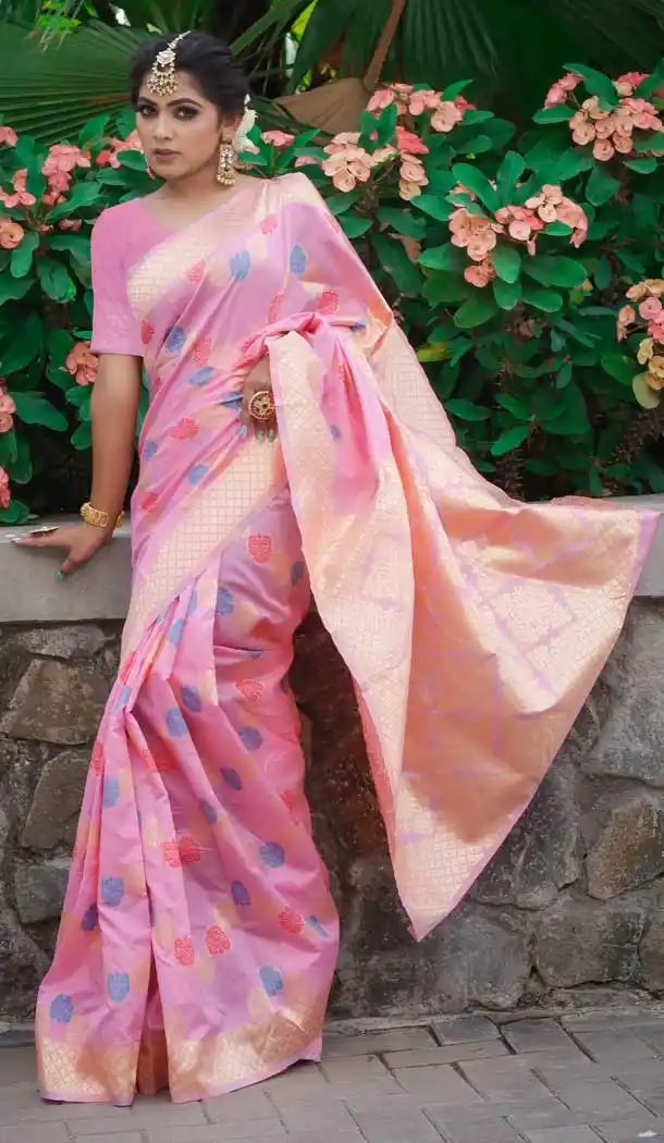 Light Pink Color Jacquard Silk Casual Office Party Wear Saree - 2491139587