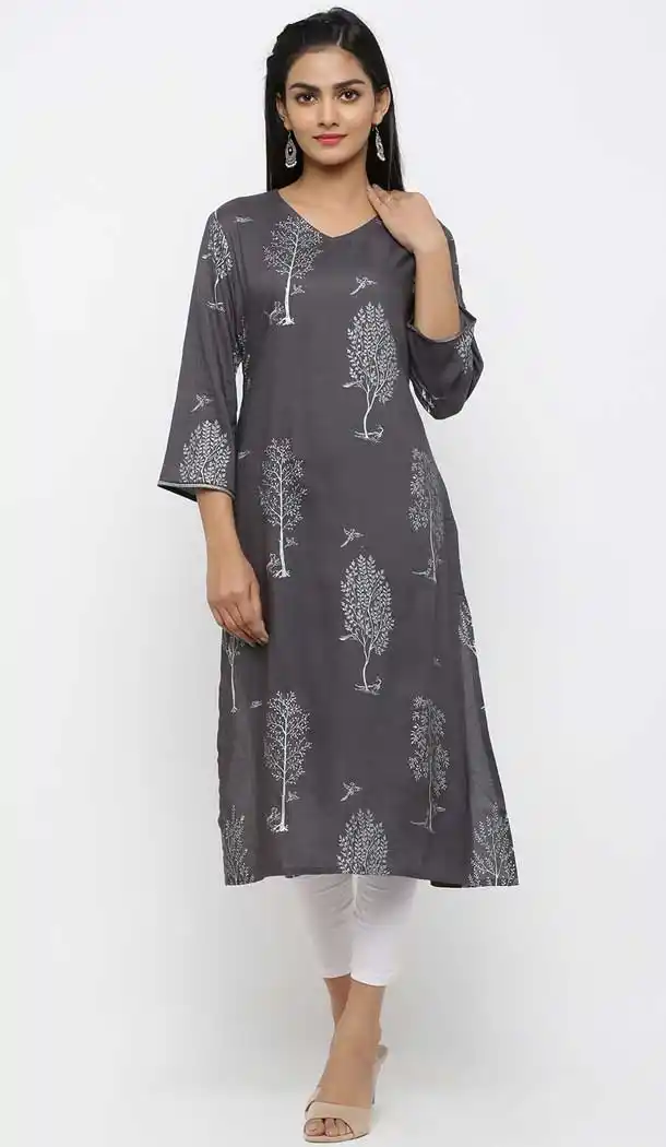 Gorgeous Deep Gray Color Cotton Casual Wear Readymade Kurti - 2488139552
