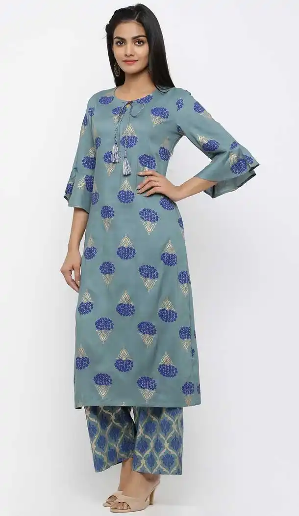 Stunning Blue Color Rayon Casual Wear Readymade Kurti - 2488139556