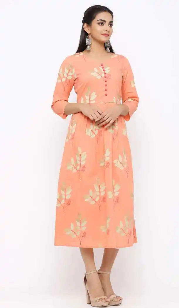 Peach Color Cotton Casual Wear Readymade Kurti - 2488139562
